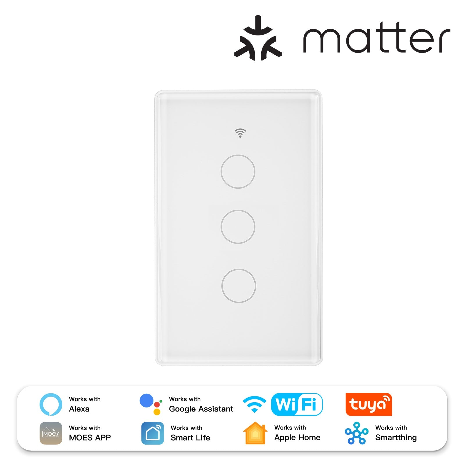 3-Gang Matter Glass Light Switch