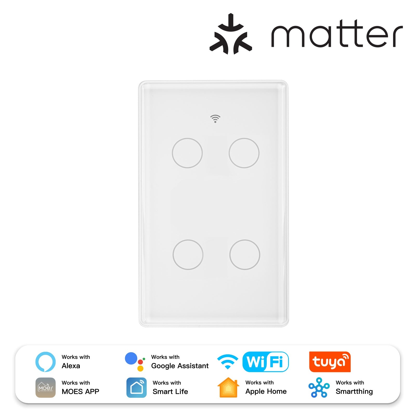 4-Gang Matter Glass Light Switch