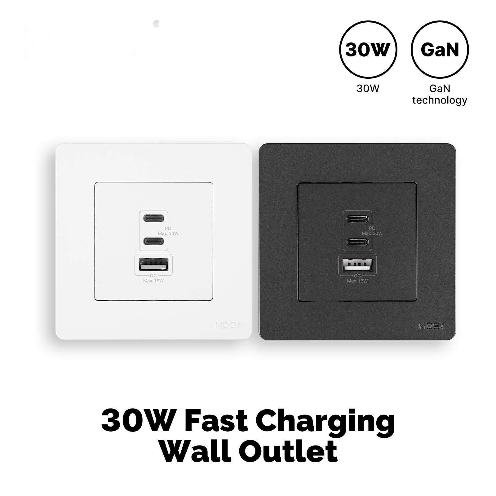 Fast-Charge Wall Outlet USB + Type-C